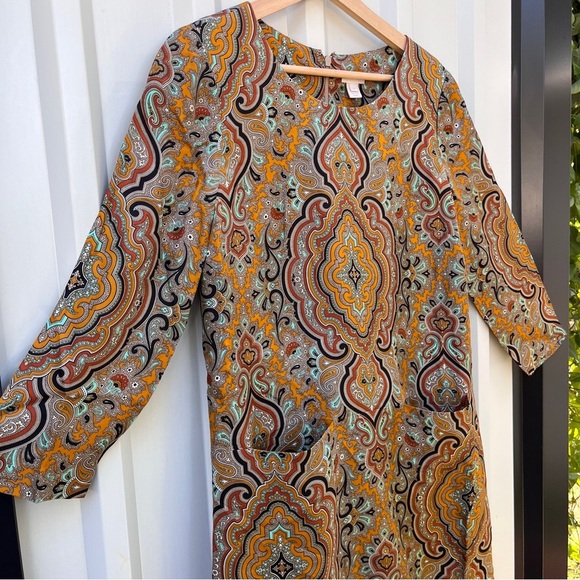 J. CREW Collection Dress Jules 100% Silk Gold Italian Paisley Shift Womens 6 - Picture 10 of 14